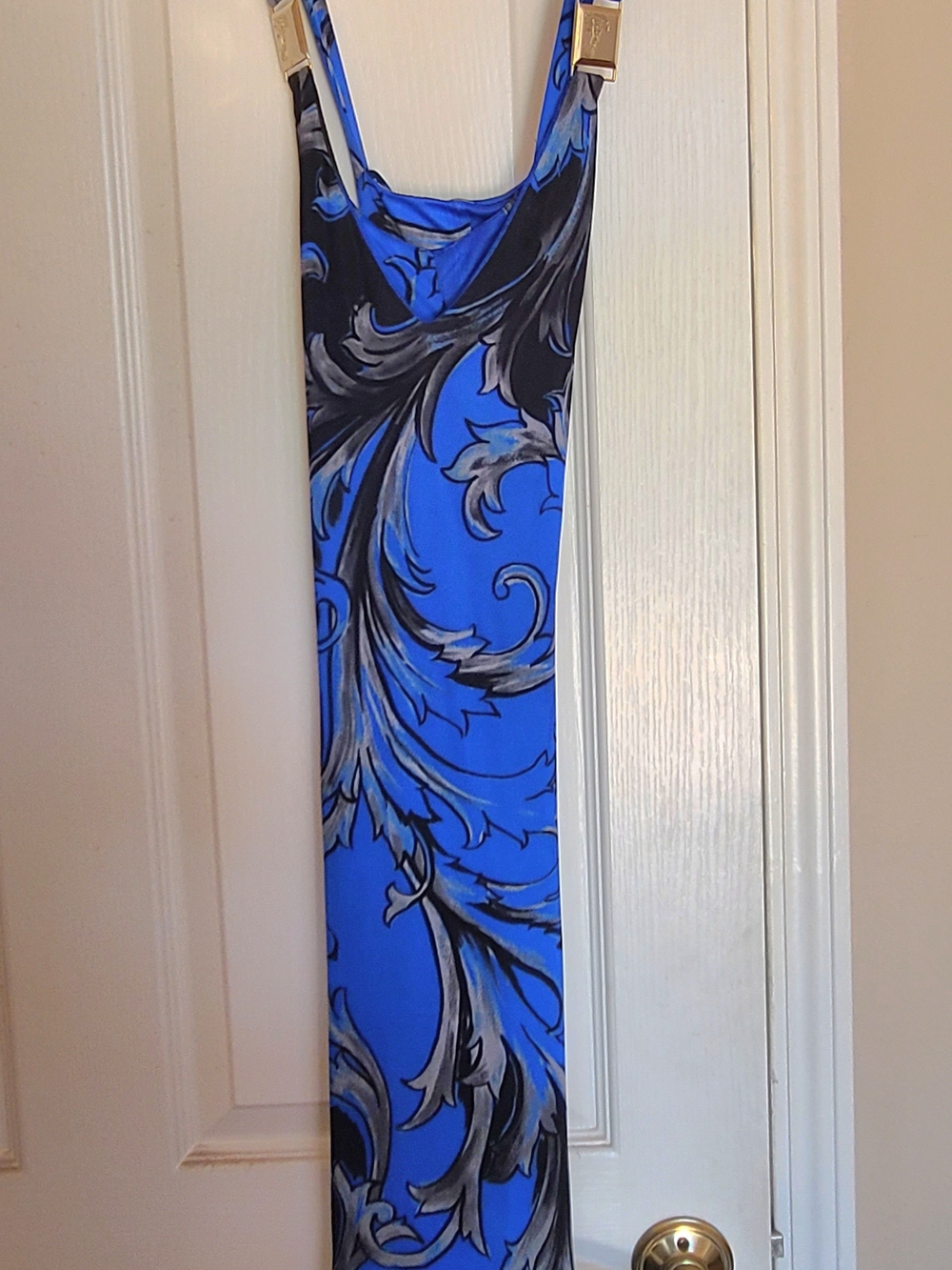 Versace Royal Blue and Black Baroque Maxi Dress